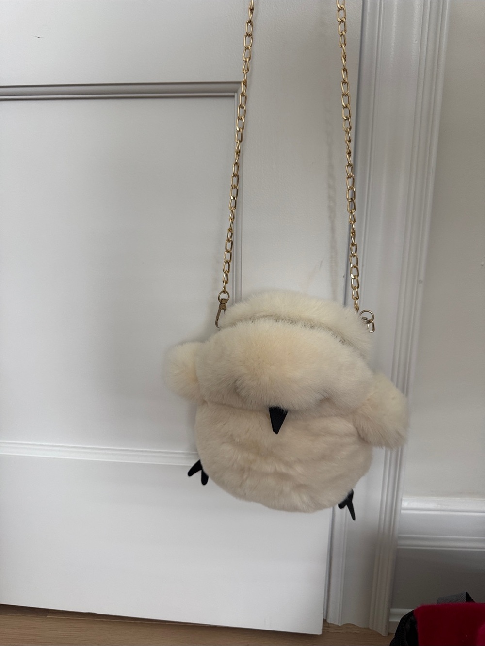 Plush Cream Chick Crossbody Bag with Gold Chain